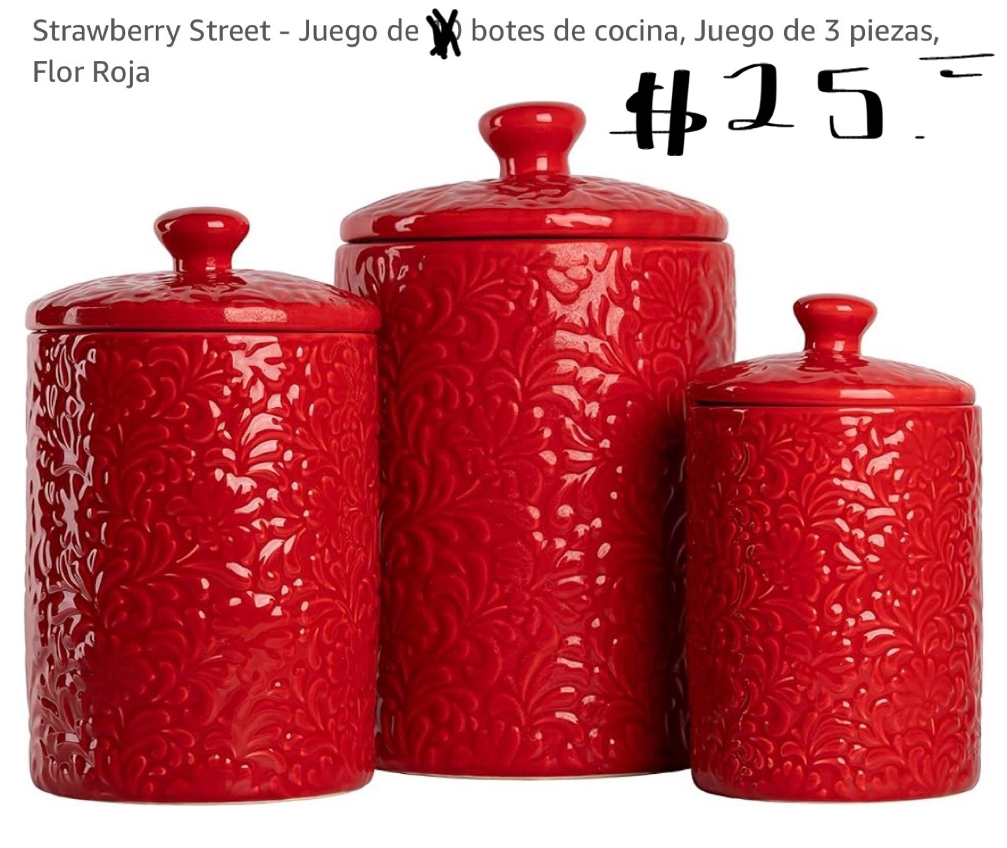 Strawberry Street Red 3-Piece Canister Set