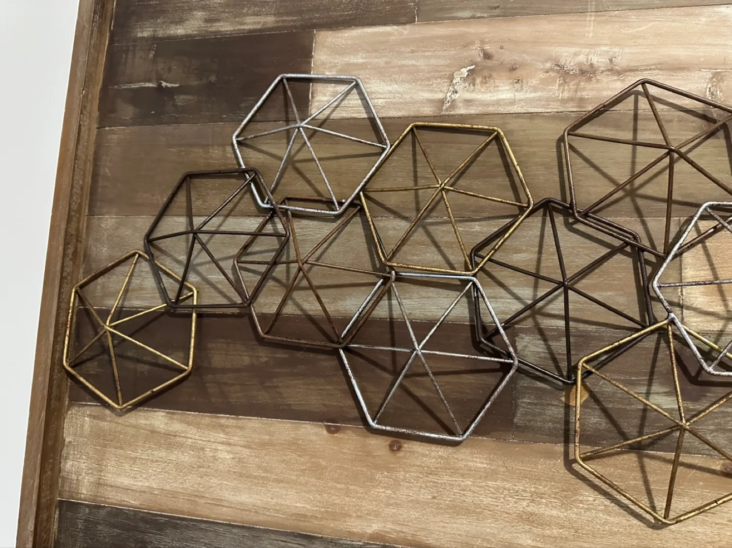 Geometric Metal Wall Decor on Reclaimed Wood image indicator(2)