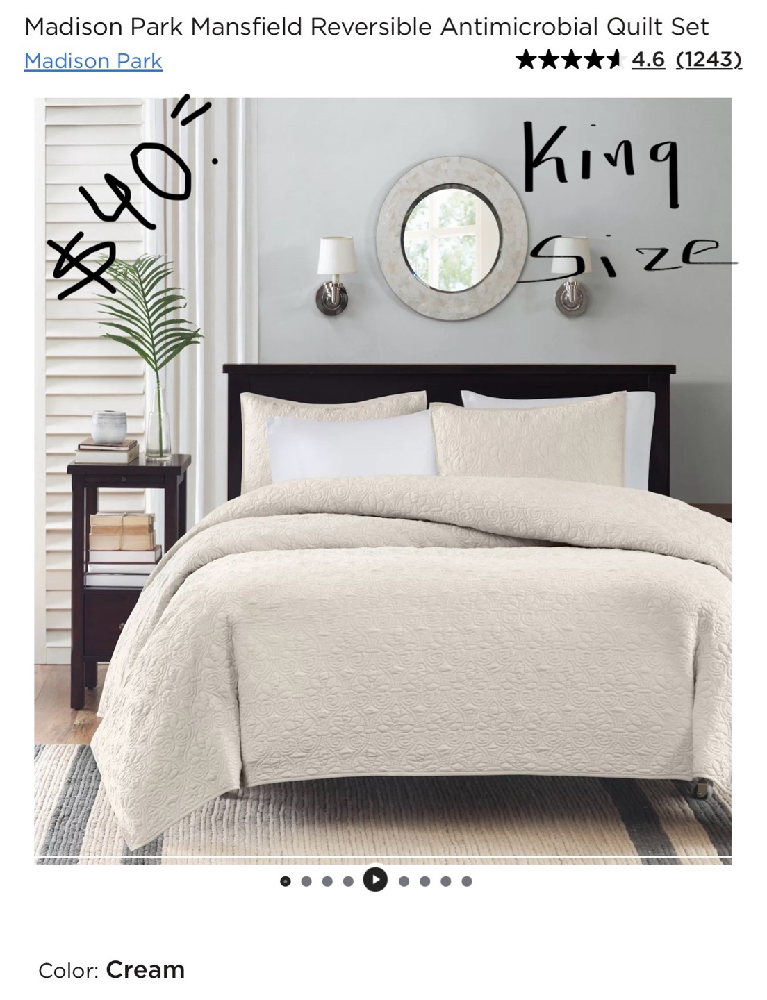 Madison Park Mansfield King/Cal King Quilt Set - Ivory - photo 3