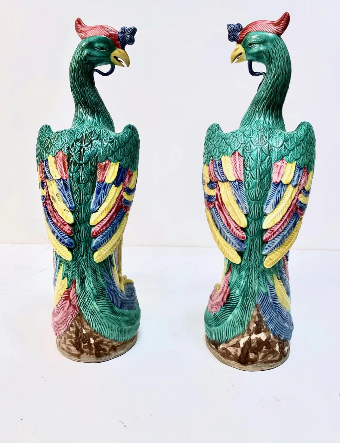 Pair of Vintage Chinese Porcelain Phoenix Statues thumbnail