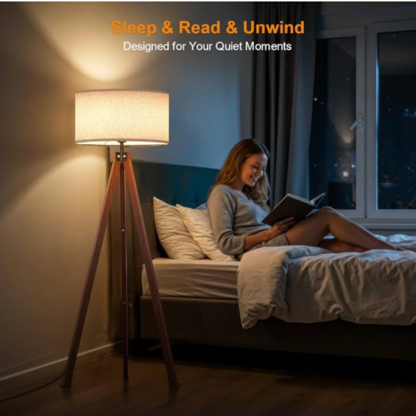 Tripod Floor Lamp with Linen Shade - photo 5