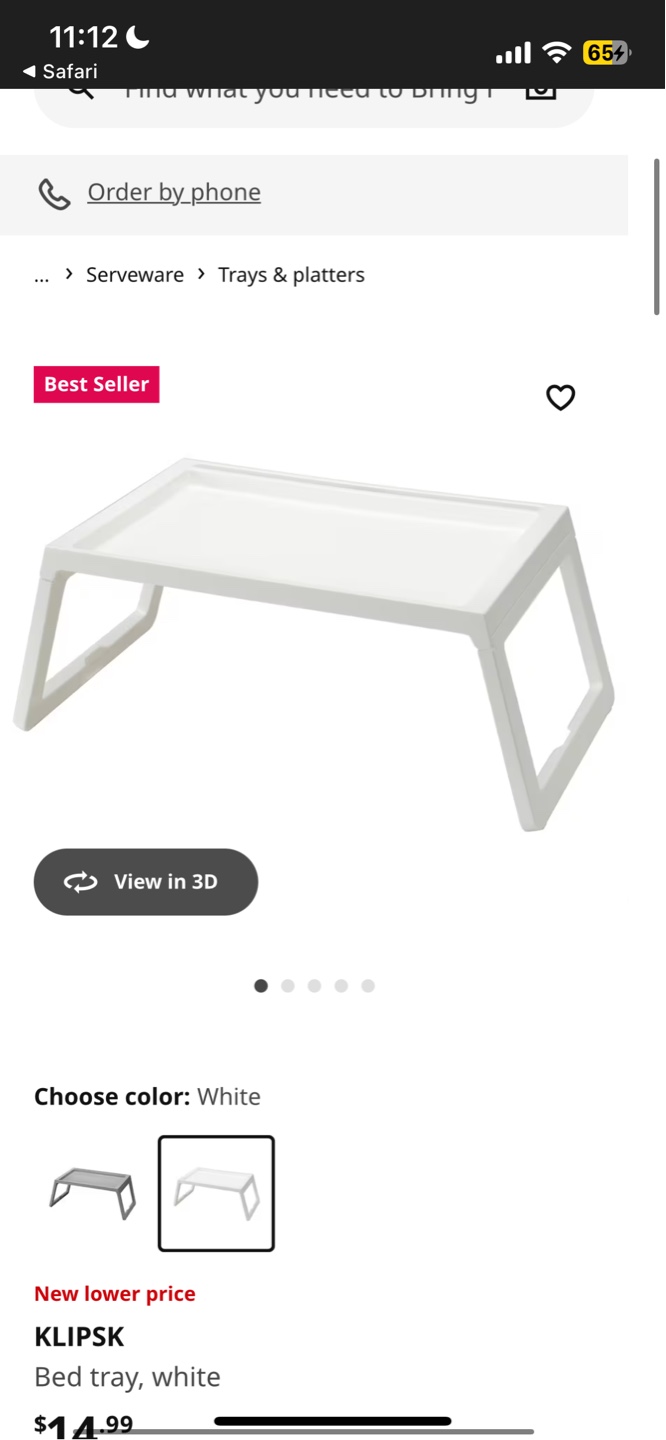 IKEA KLIPSK Bed Tray, White