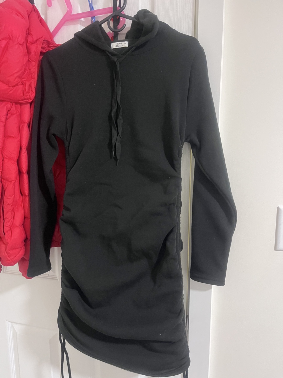 Black drawstring hoodie dress