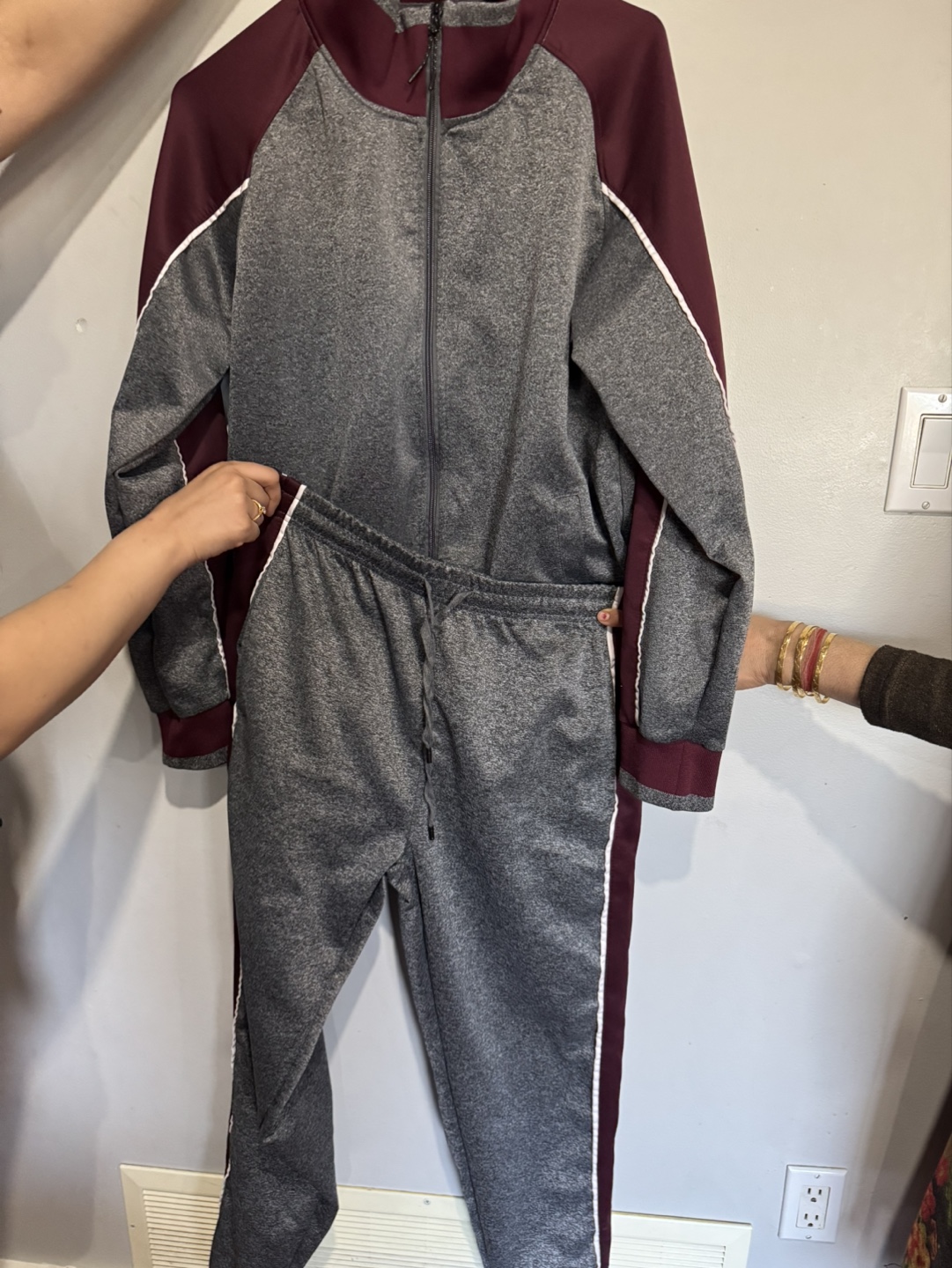 Grey and Burgundy Tracksuit Size Medium