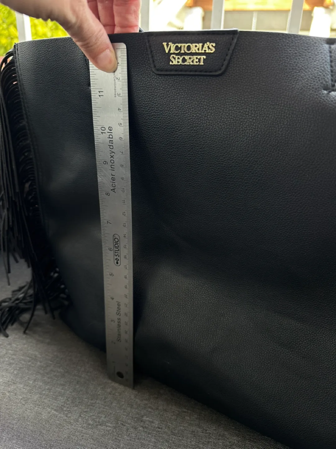 Victoria's Secret Black Tote Bag with Fringe Detail image indicator(6)