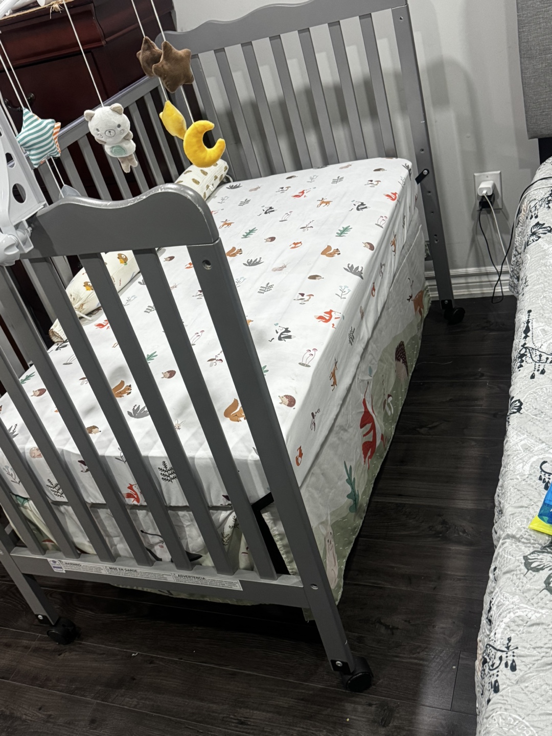 Grey Baby Crib with Mattress included