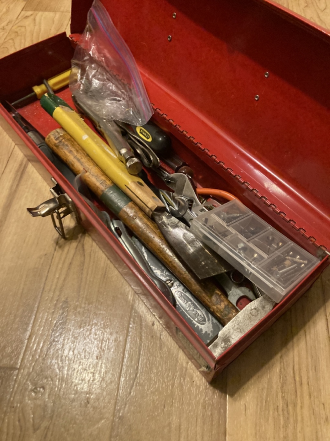 Small Red Metal Tool Box with Assorted Hand Tools - photo 2