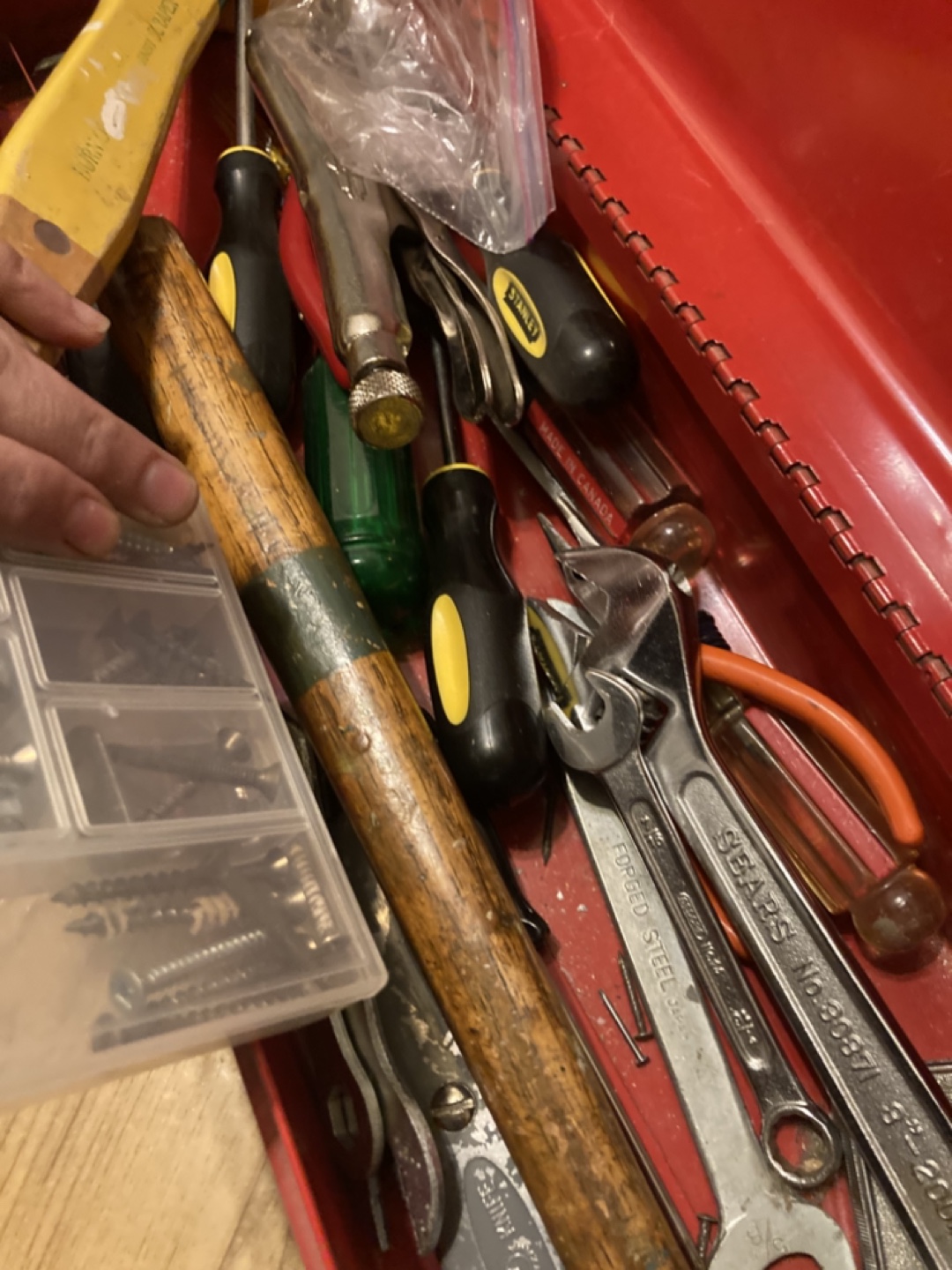 Small Red Metal Tool Box with Assorted Hand Tools - photo 3