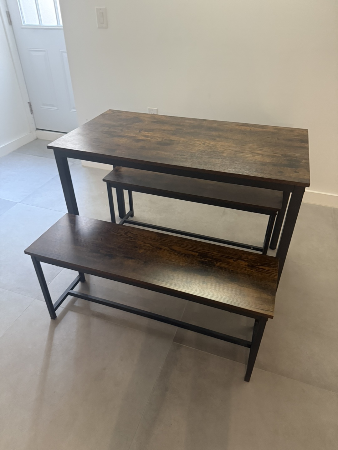 Rustic Brown Kitchen Table and Bench Set - photo 3