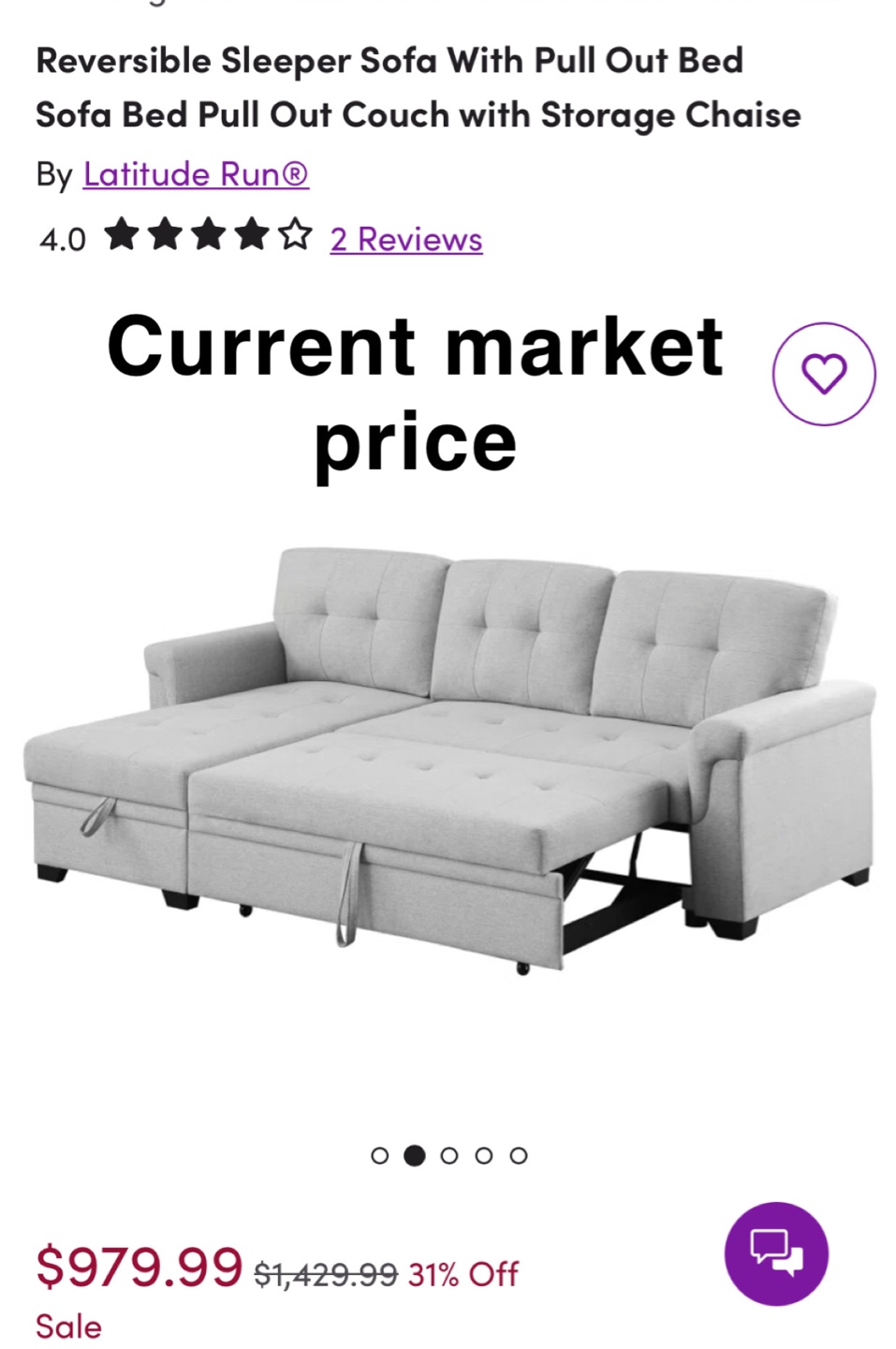 Black Sectional Sofa with Pull-Out Sleeper - photo 3