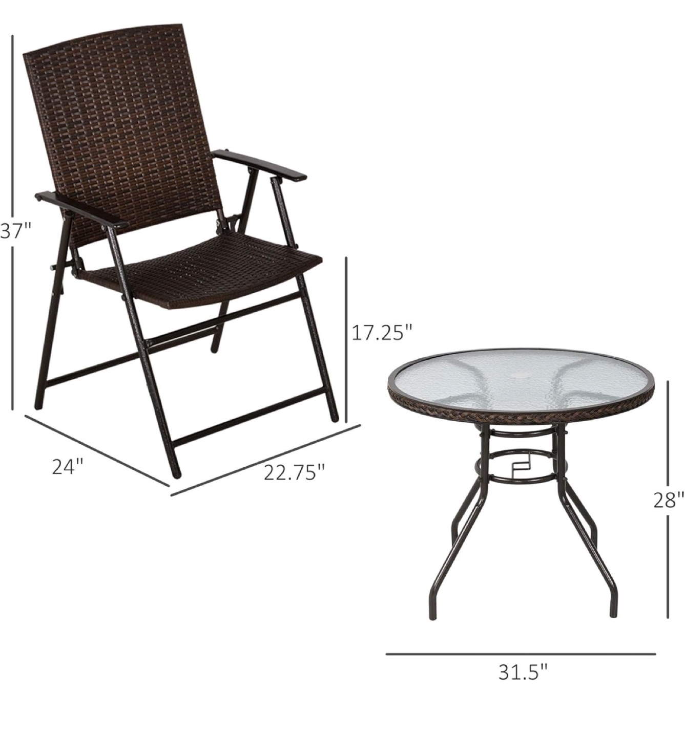 Rattan Bar Set with Folding Chairs and Glass-Top Table - photo 2