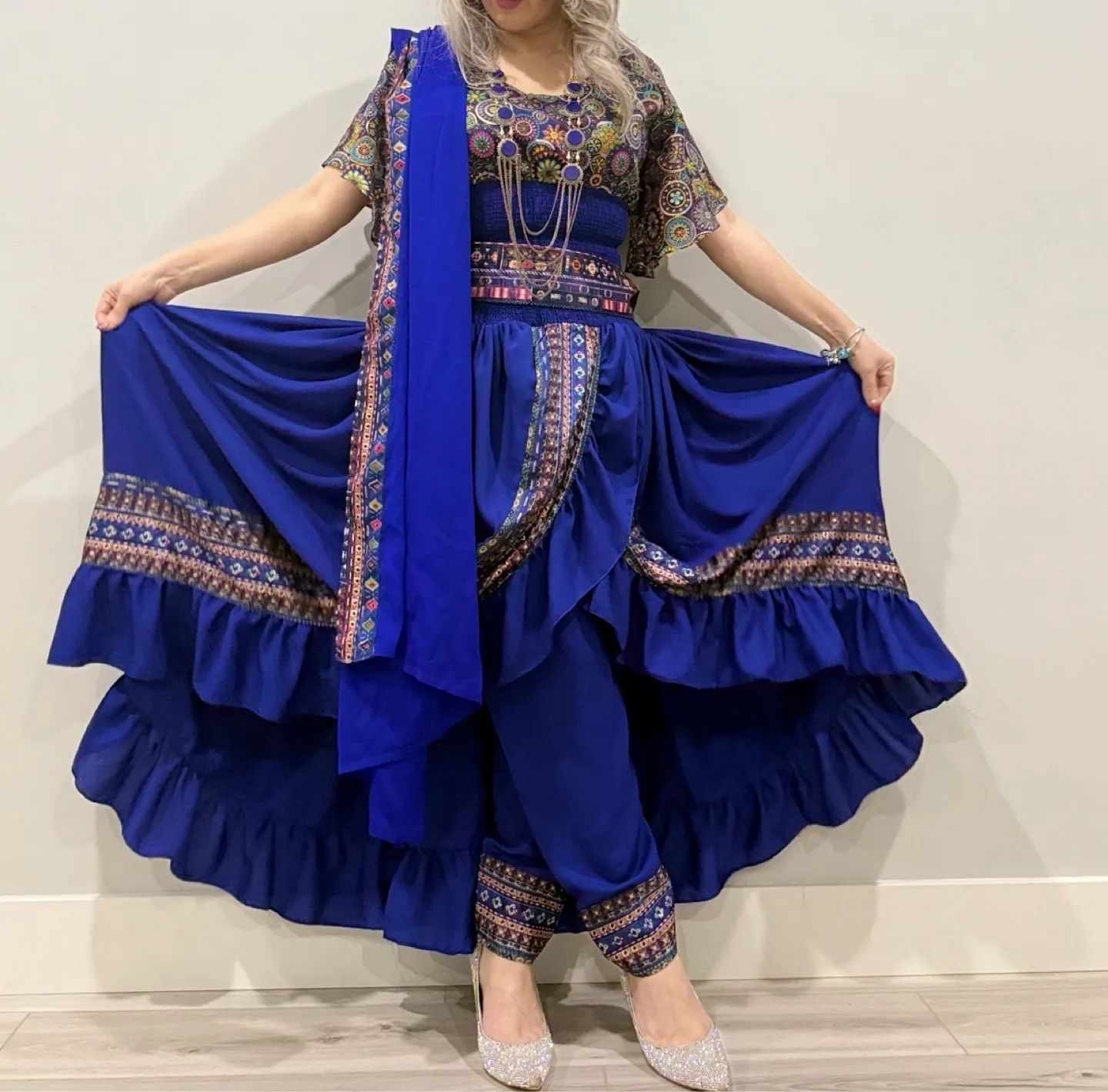 Stunning Royal Blue Tribal Fusion Dance Costume image indicator(2)