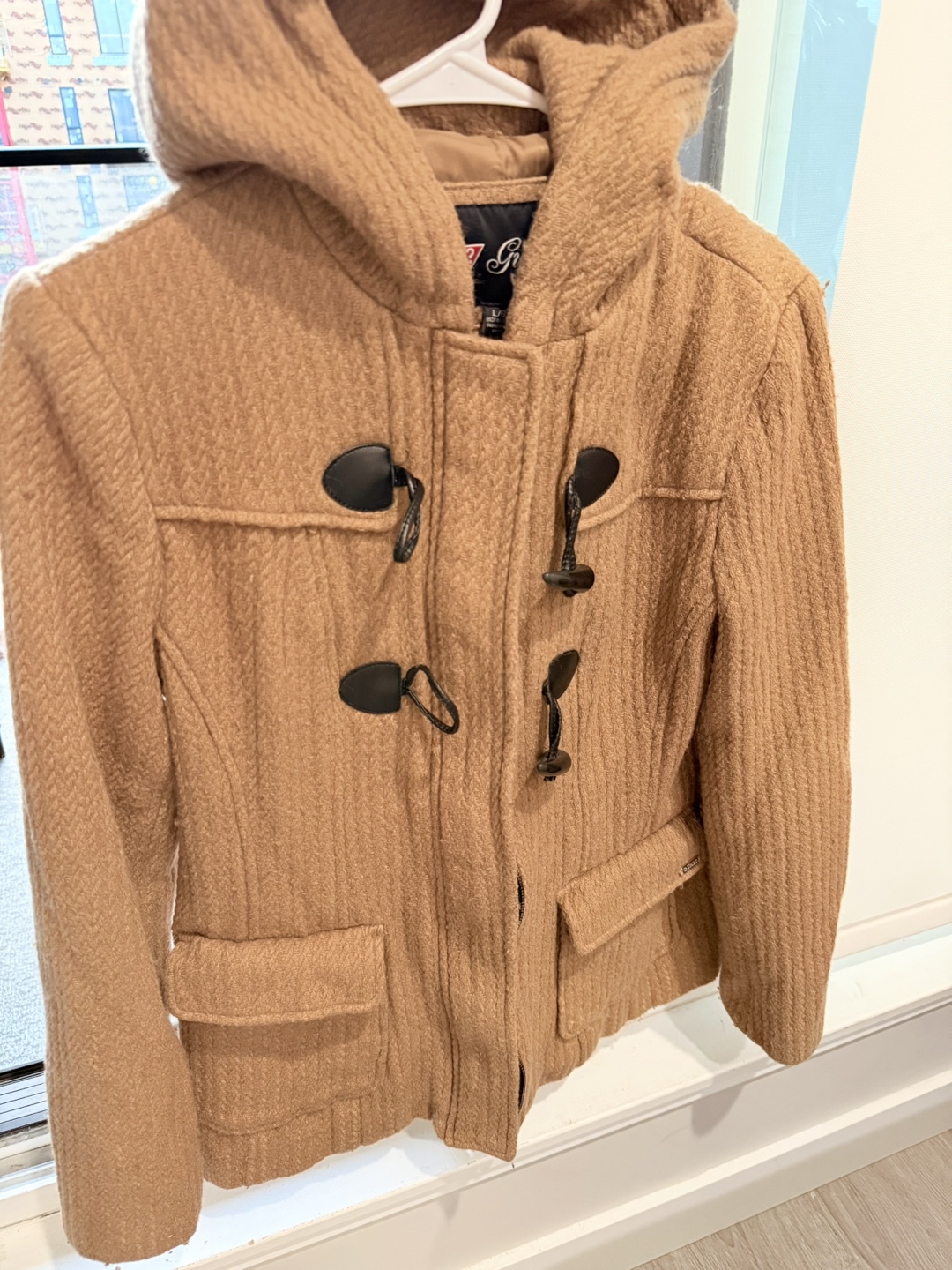 Guess Camel Hooded Toggle Coat - Size L - photo 3