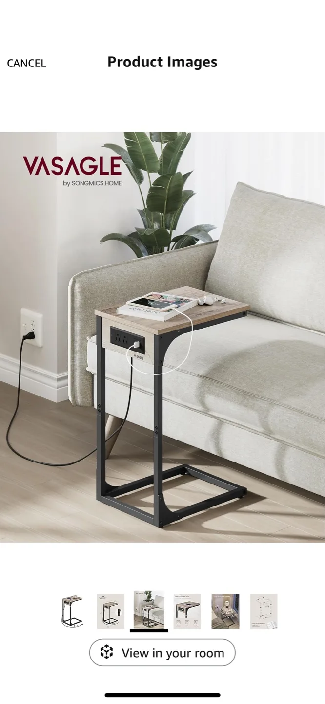 WASAGLE by SONGMICS Home C-Shaped Side Table with Outlets thumbnail