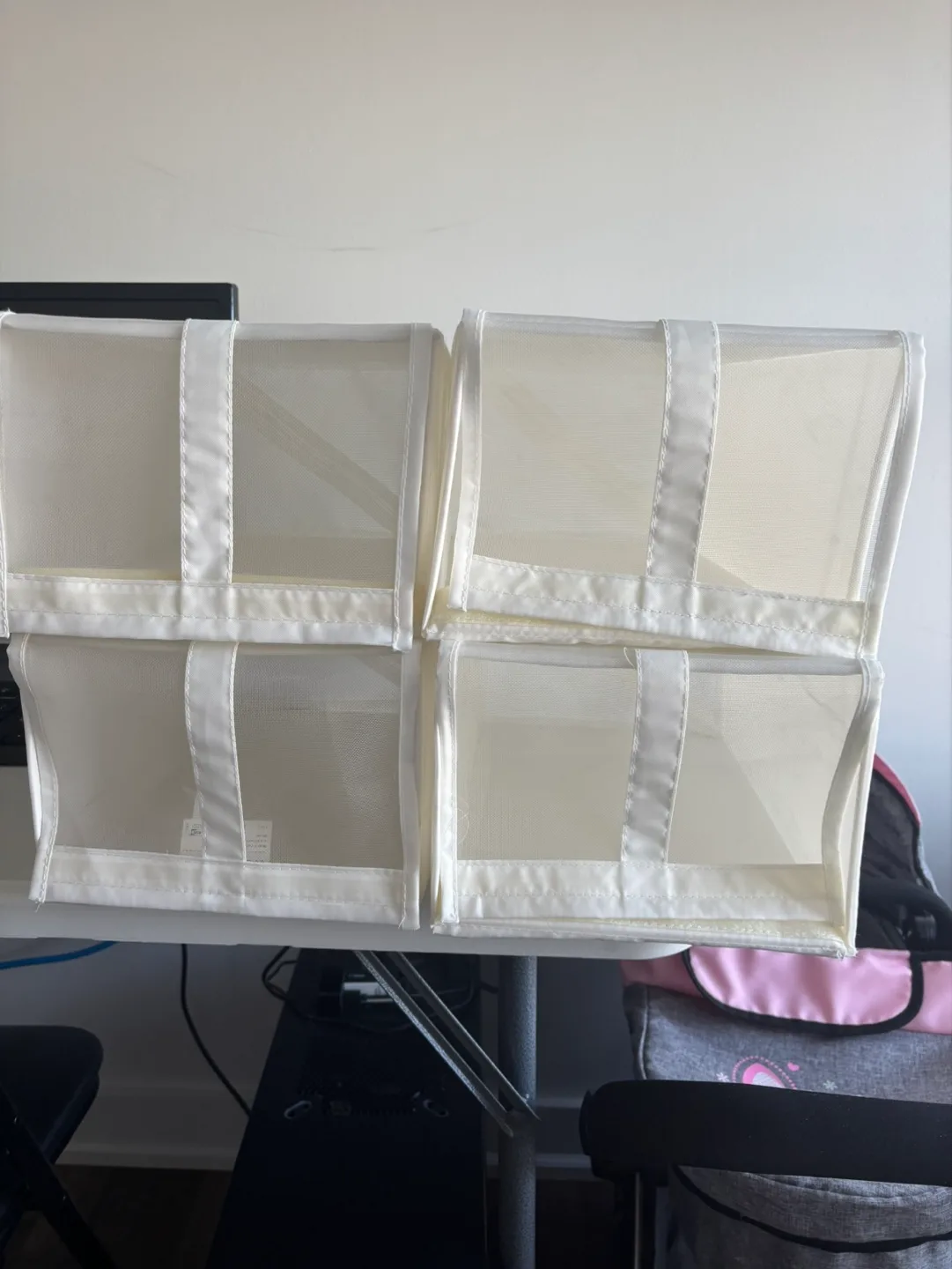 Set of Four White Fabric Storage Bins thumbnail