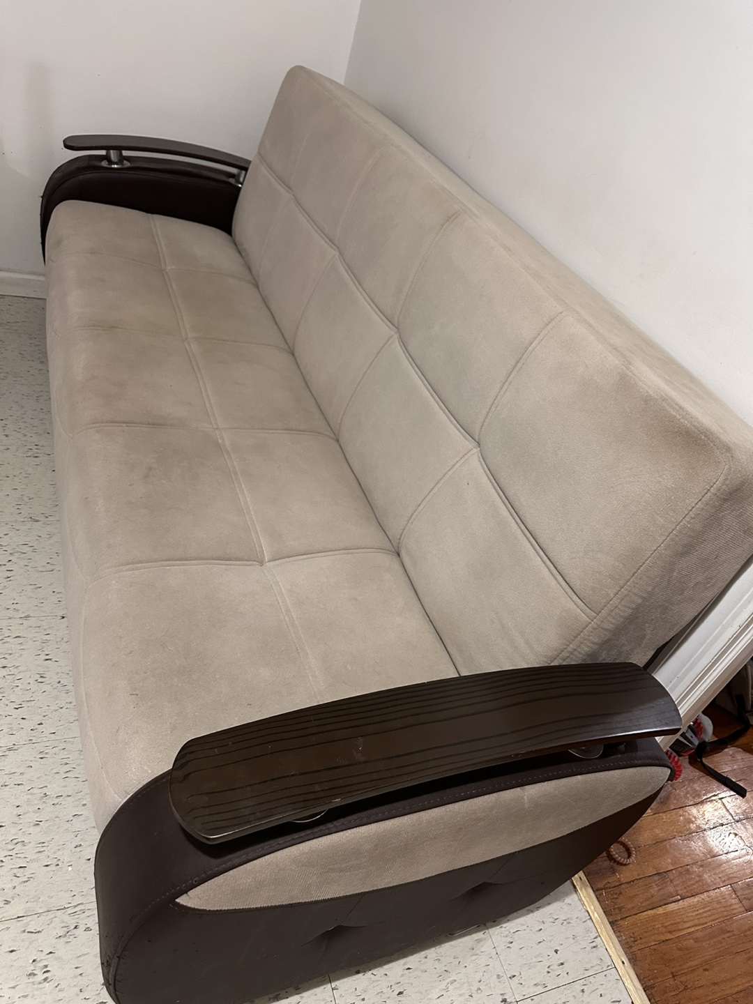 Beige and Brown Sofa Bed