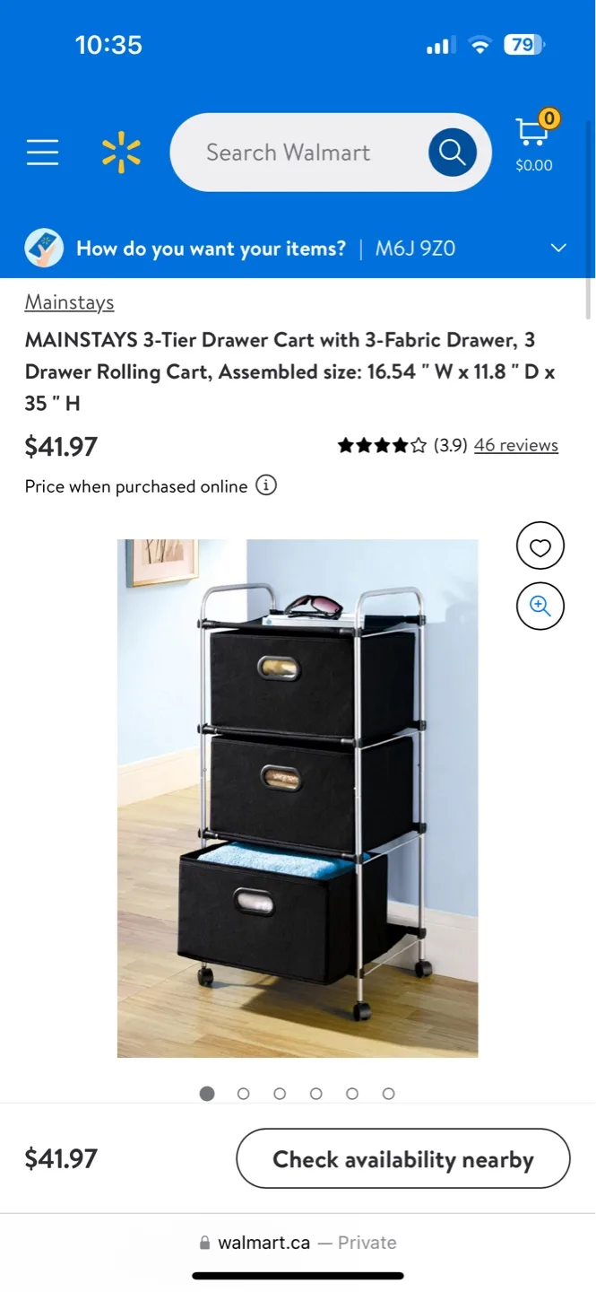 Mainstays 3-Tier Drawer Cart thumbnail