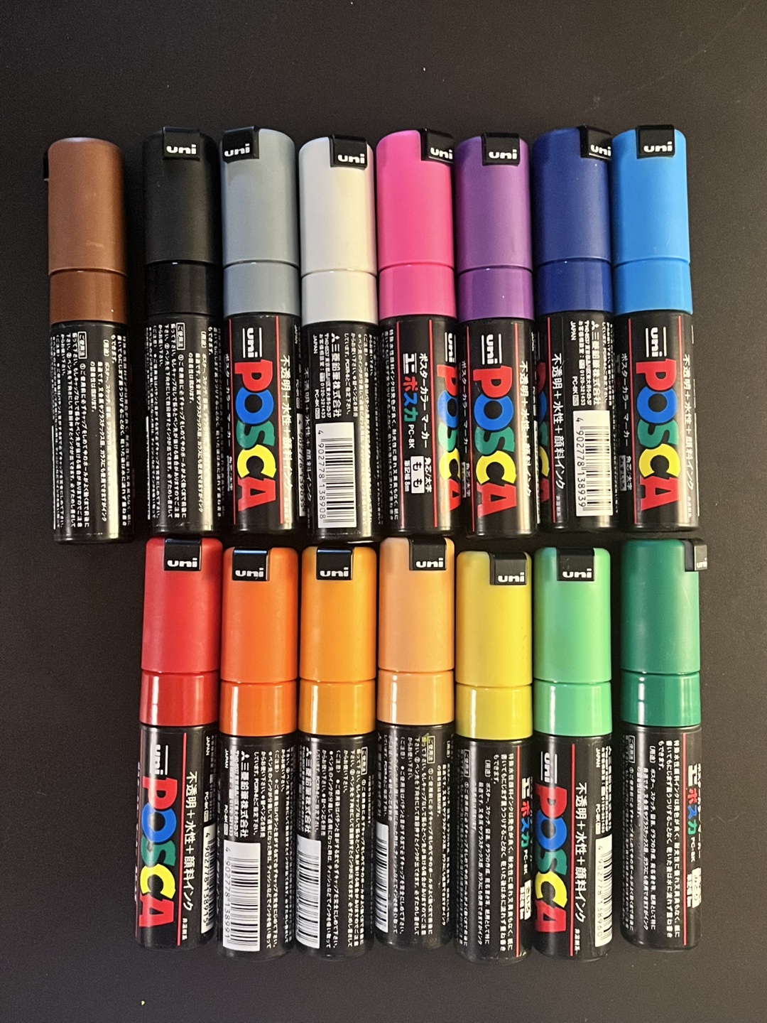 Used Uni Posca Pens - Set of 15 Assorted Colours