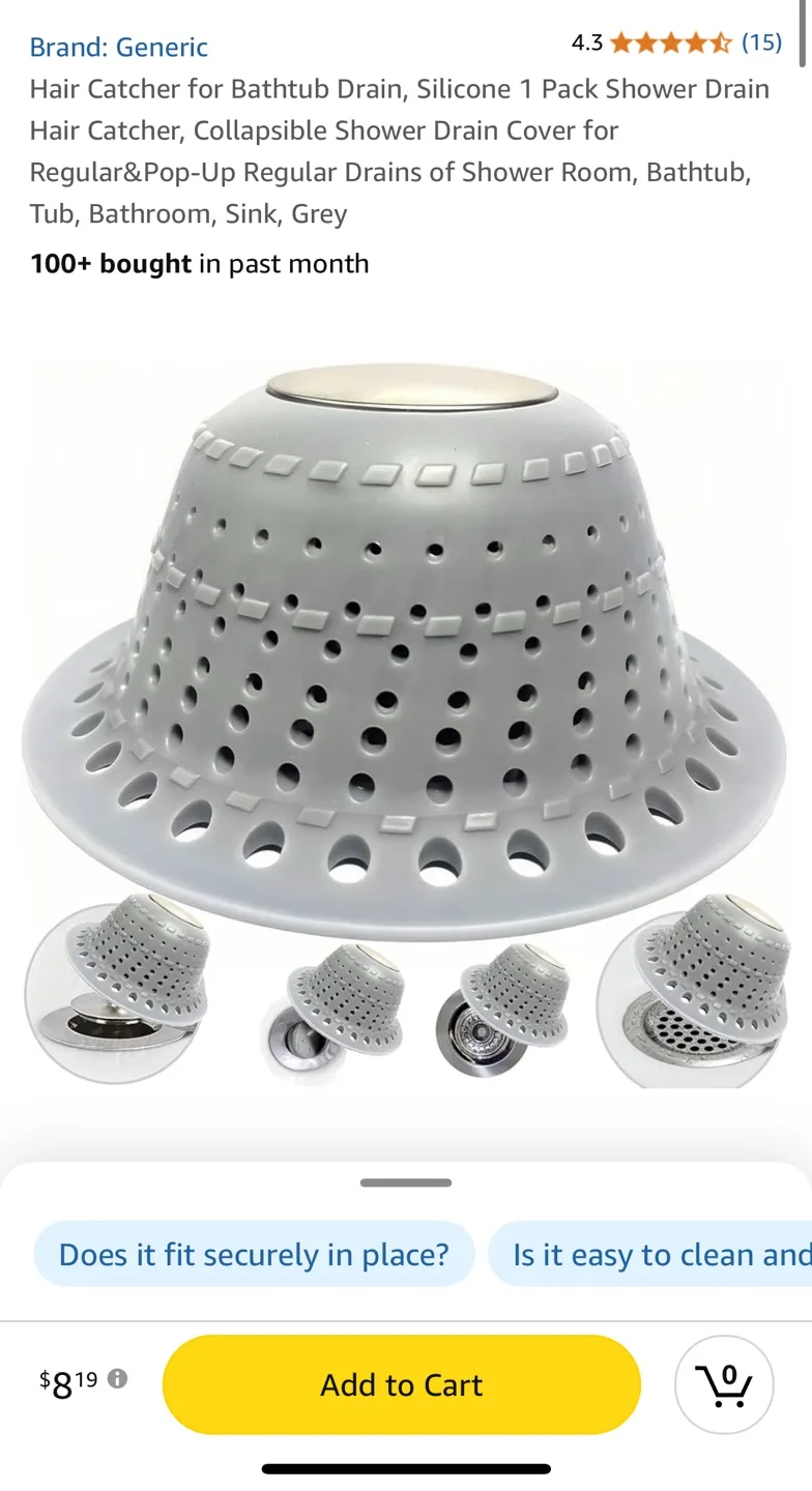 Silicone Bathtub Drain Hair Catcher thumbnail