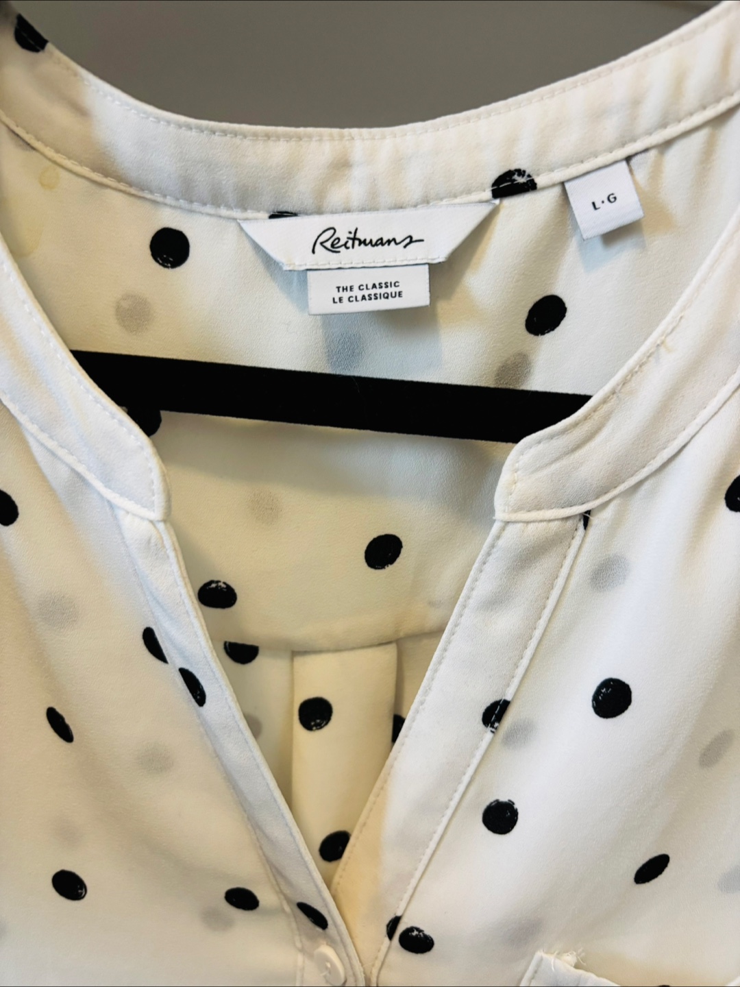 Reitmans Women's White and Black Polka Dot Blouse - Size Large - photo 2