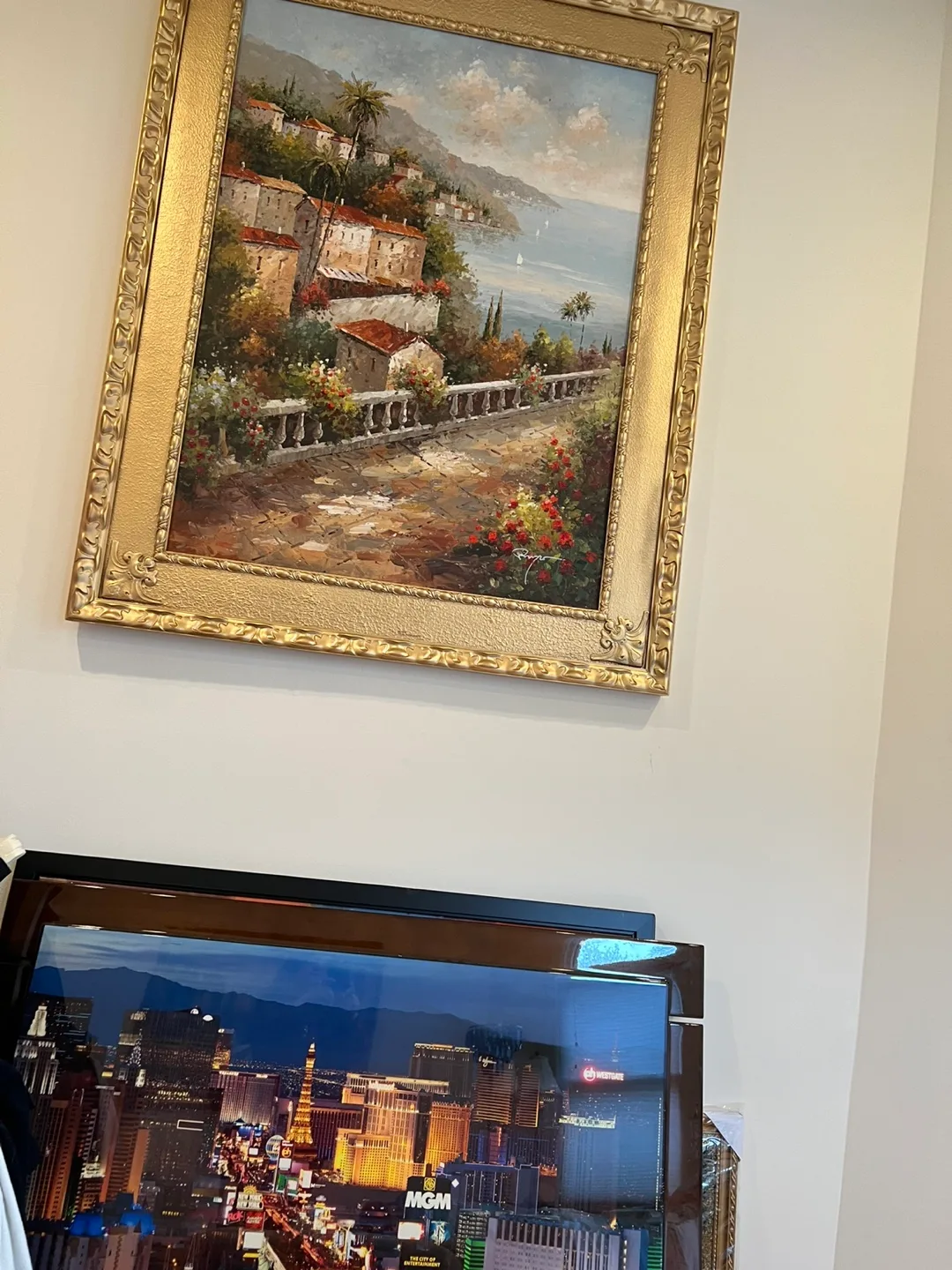 Ornate Gold Framed Oval Mirror & Matching Artwork image indicator(8)