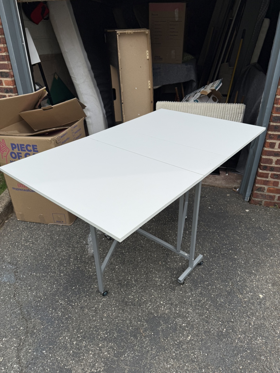 White Folding Table with Wheels - photo 2