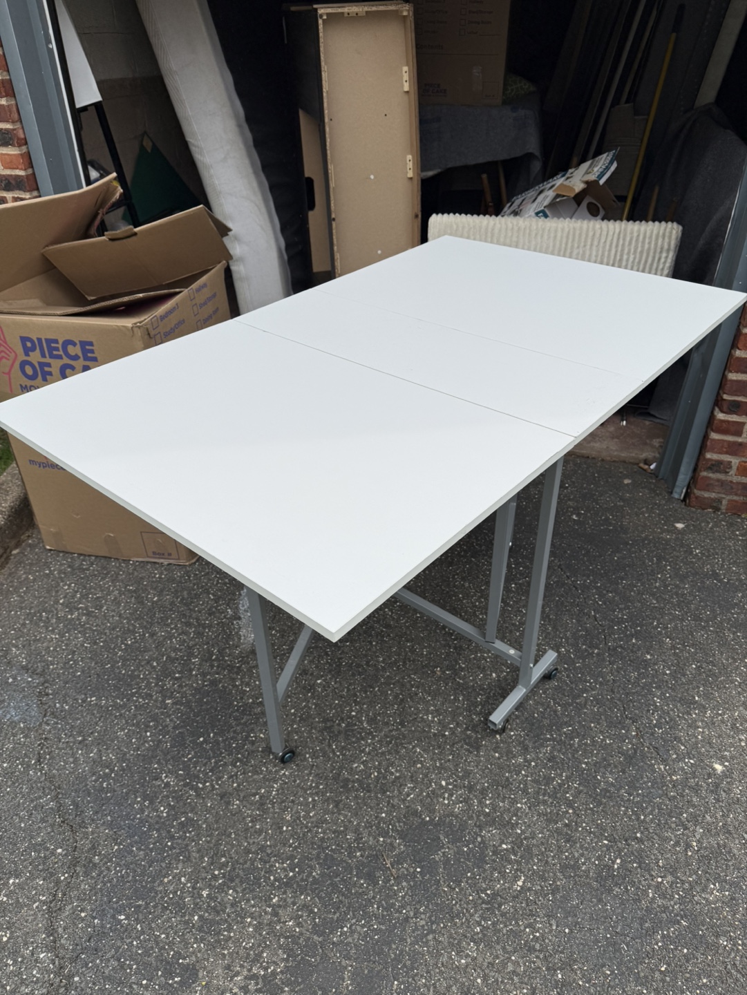 White Folding Table with Wheels