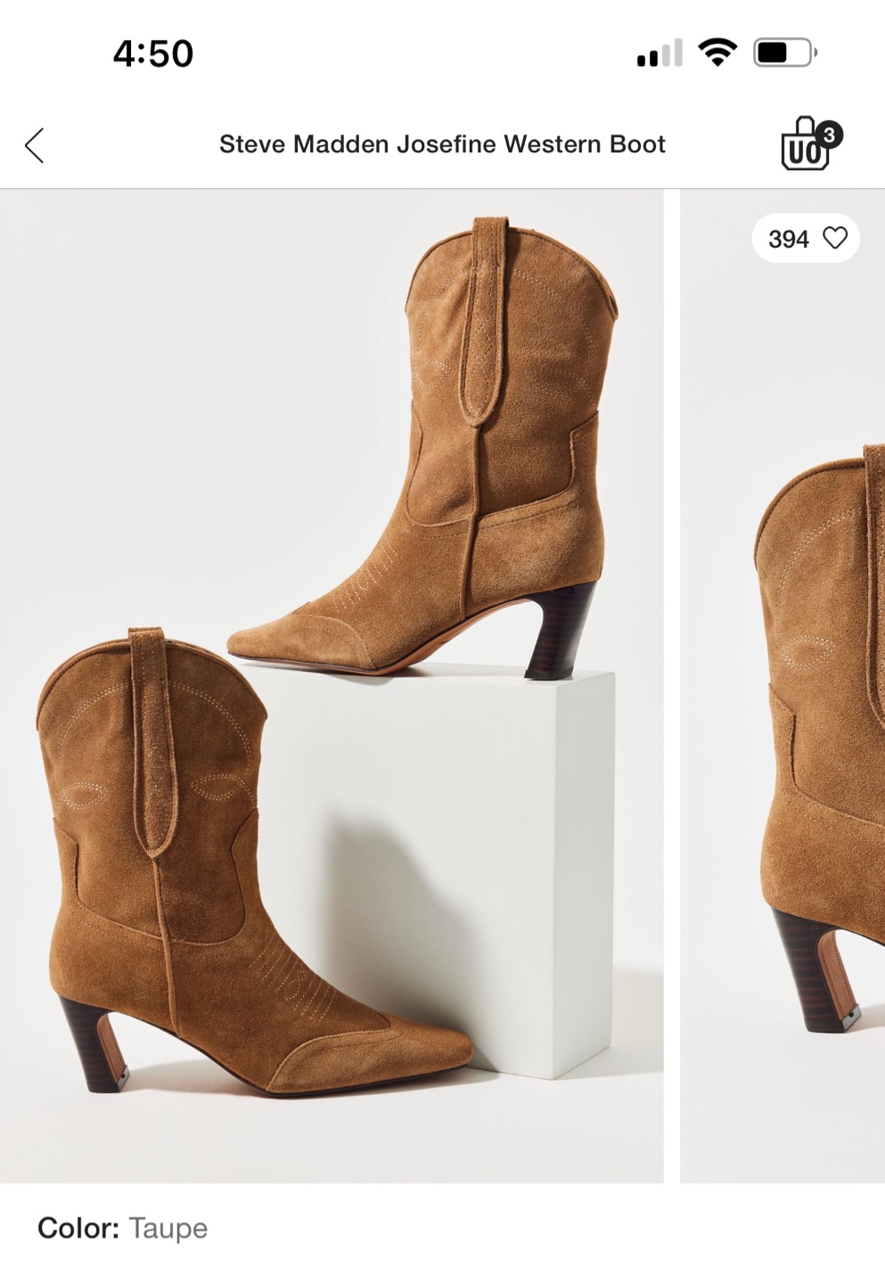 Steve Madden Josephine Western Booties - Taupe Suede