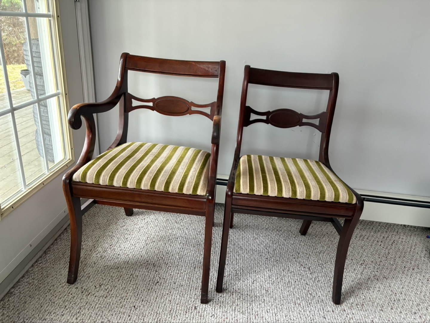 Set of Antique Chairs with Striped Upholstery - photo 2