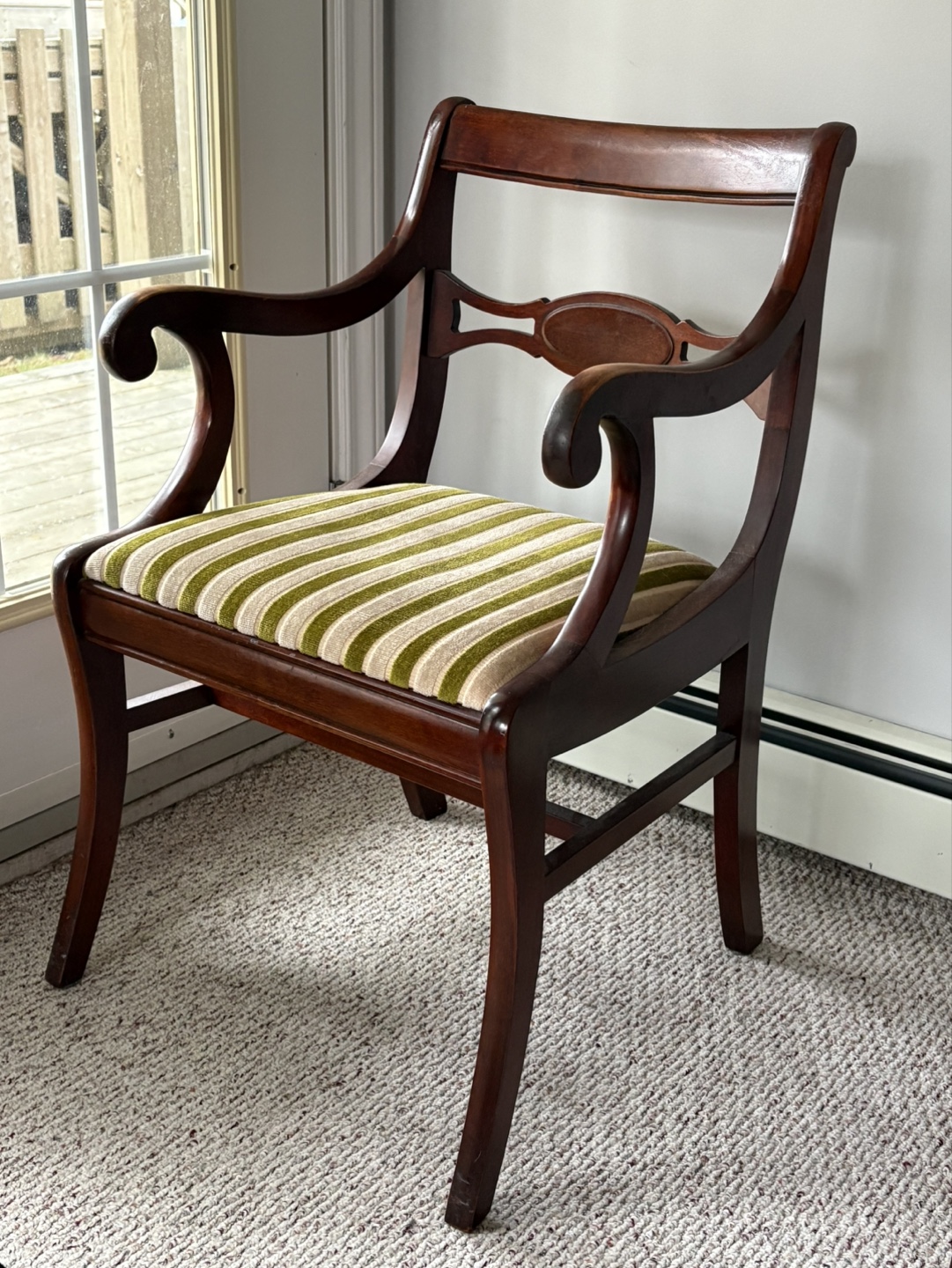 Set of Antique Chairs with Striped Upholstery