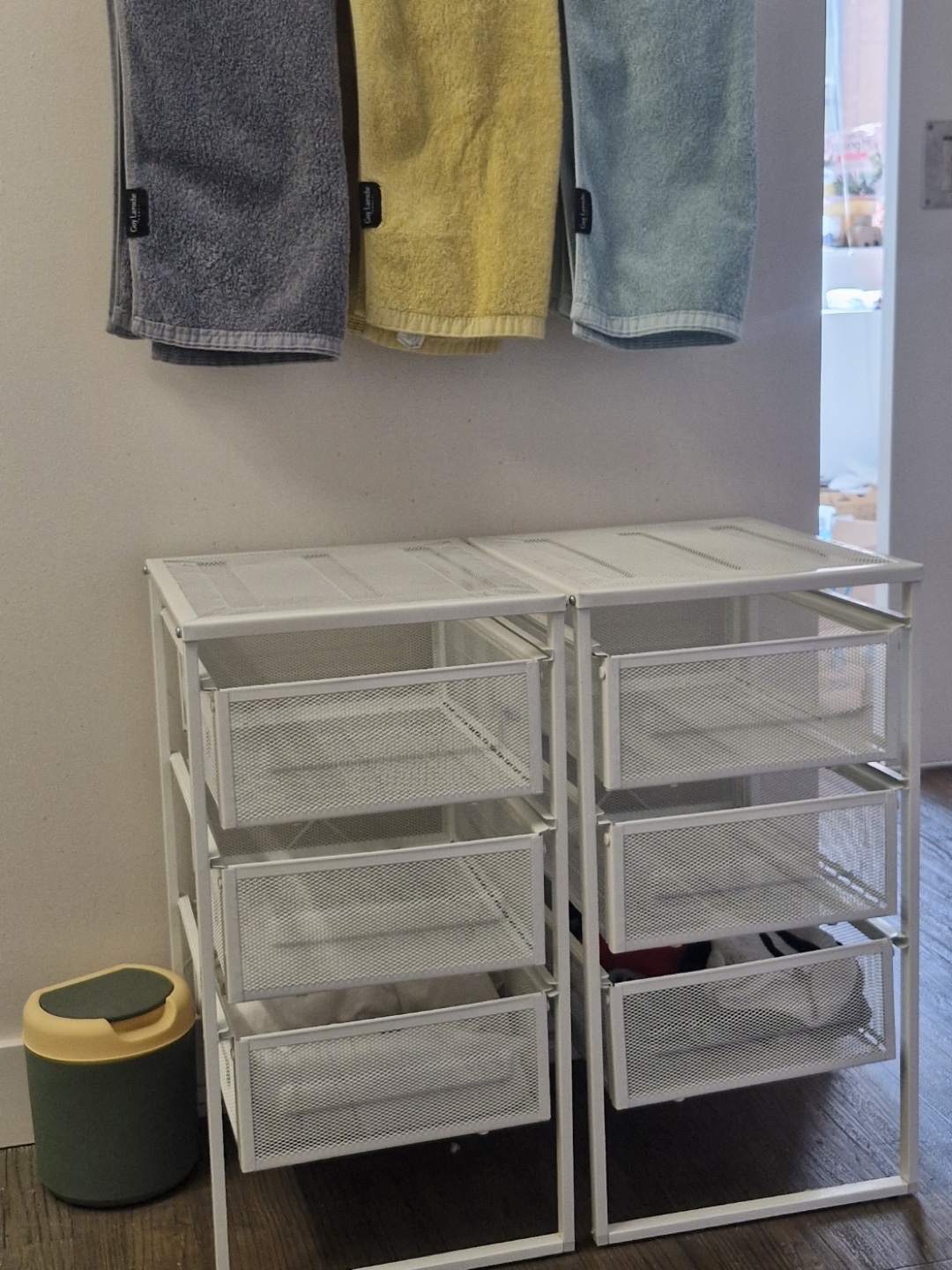 Two White Metal 3-Drawer Storage Organizers