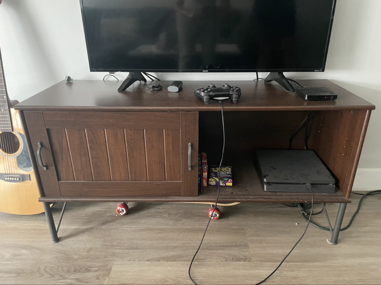 Dark Brown Wooden TV Stand with Cabinet