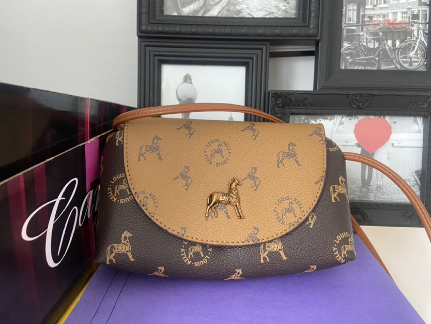 Louis Kelly Brown Horse Print Crossbody Bag