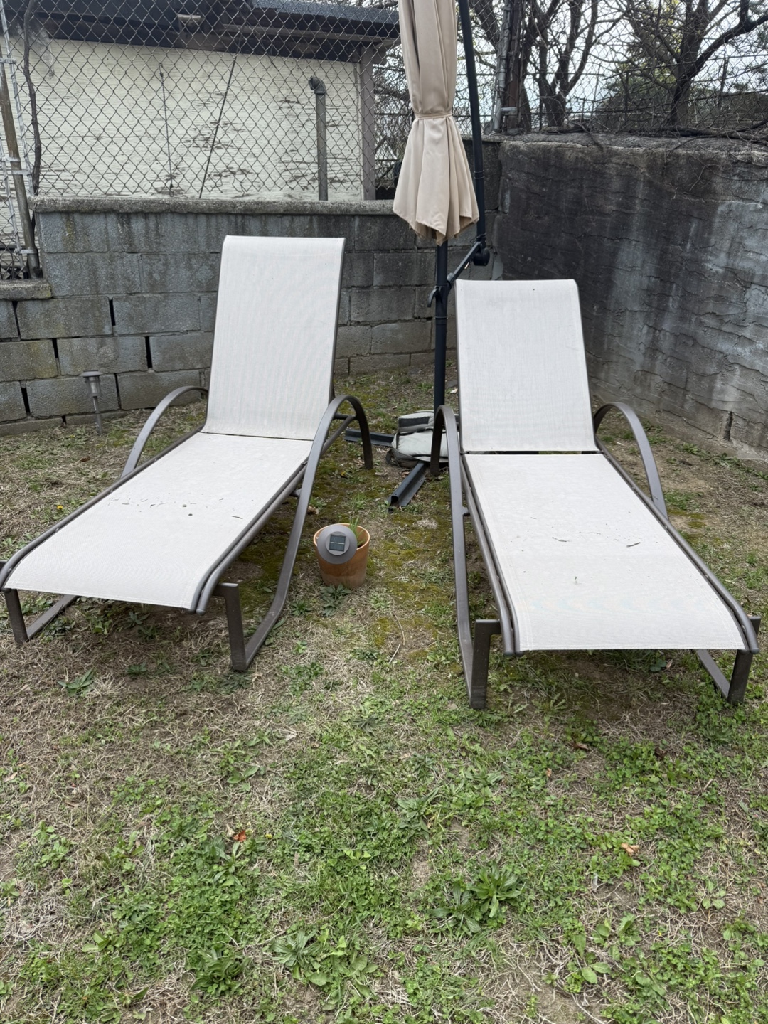 Pair of Metal Frame Sling Lounge Chairs