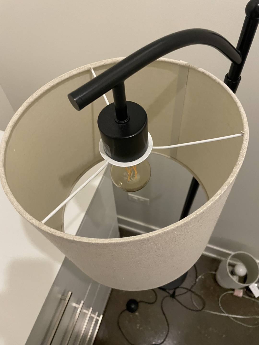 Modern Arc Floor Lamp with Beige Shade - photo 2