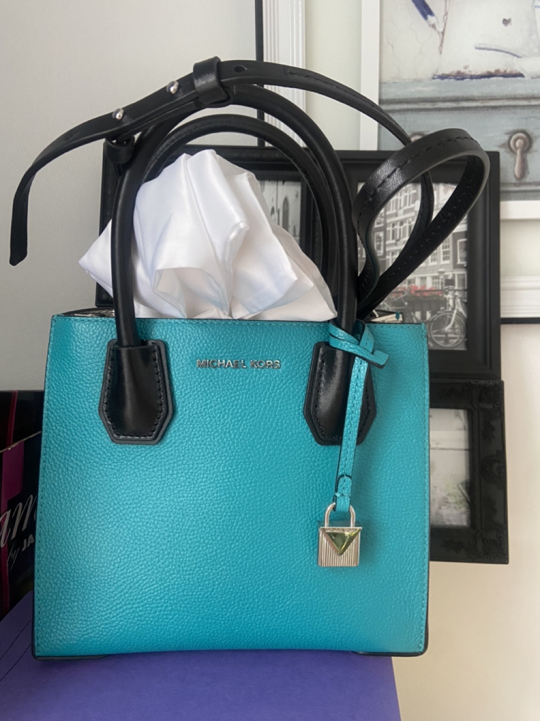 Michael Kors Mercer Bag - Turquoise/White