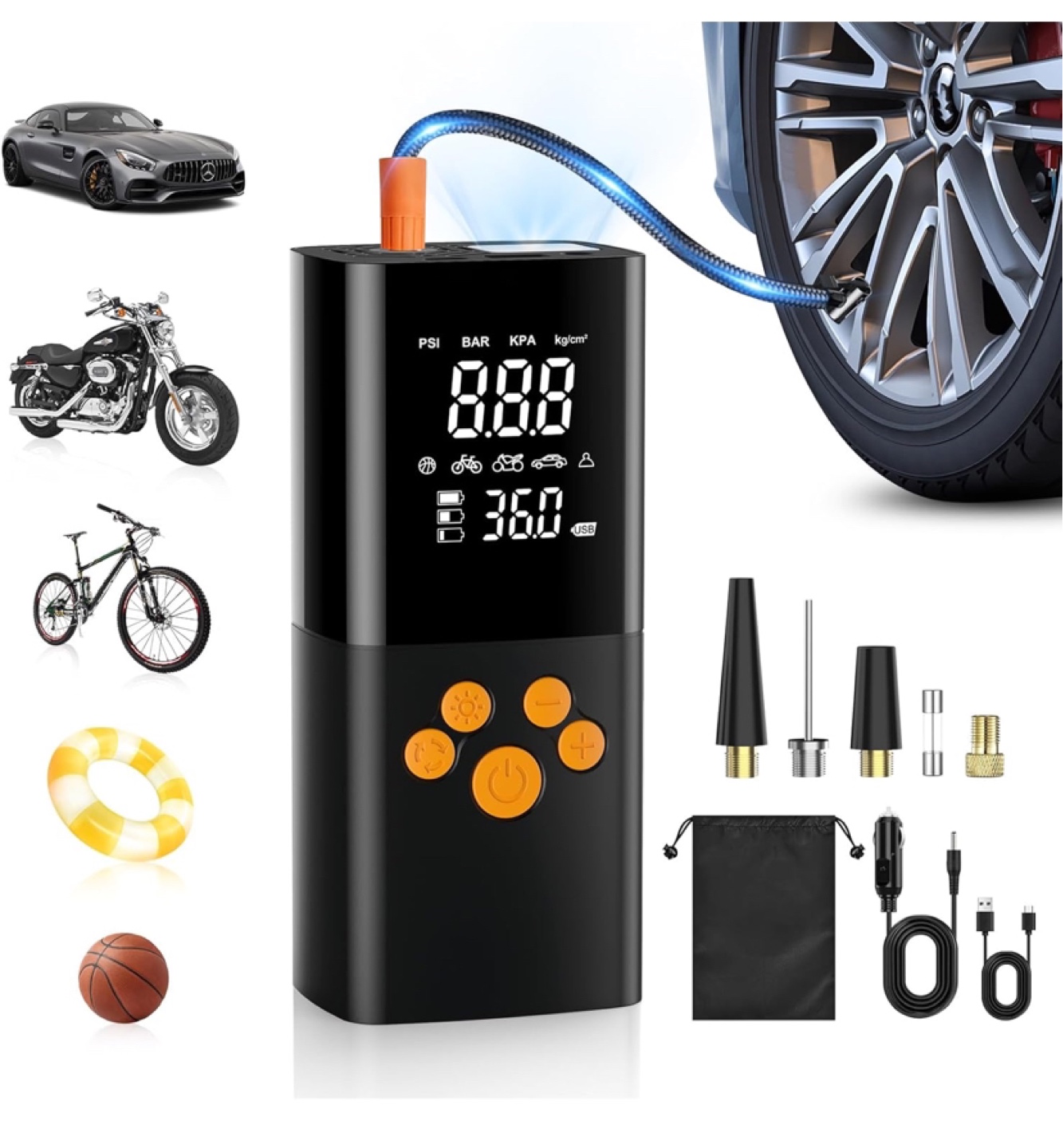 Portable 25000mAh Air Compressor Pump with LED Flashlight