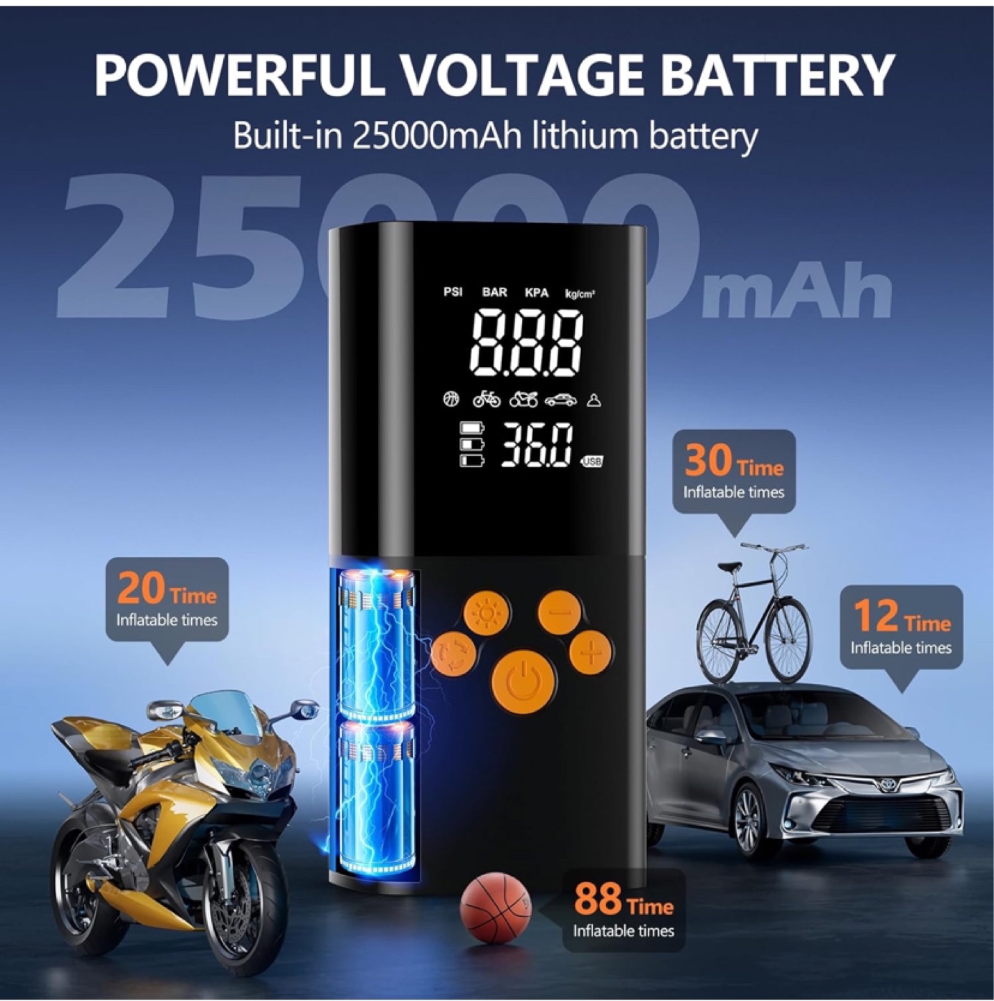 Portable 25000mAh Air Compressor Pump with LED Flashlight - photo 4