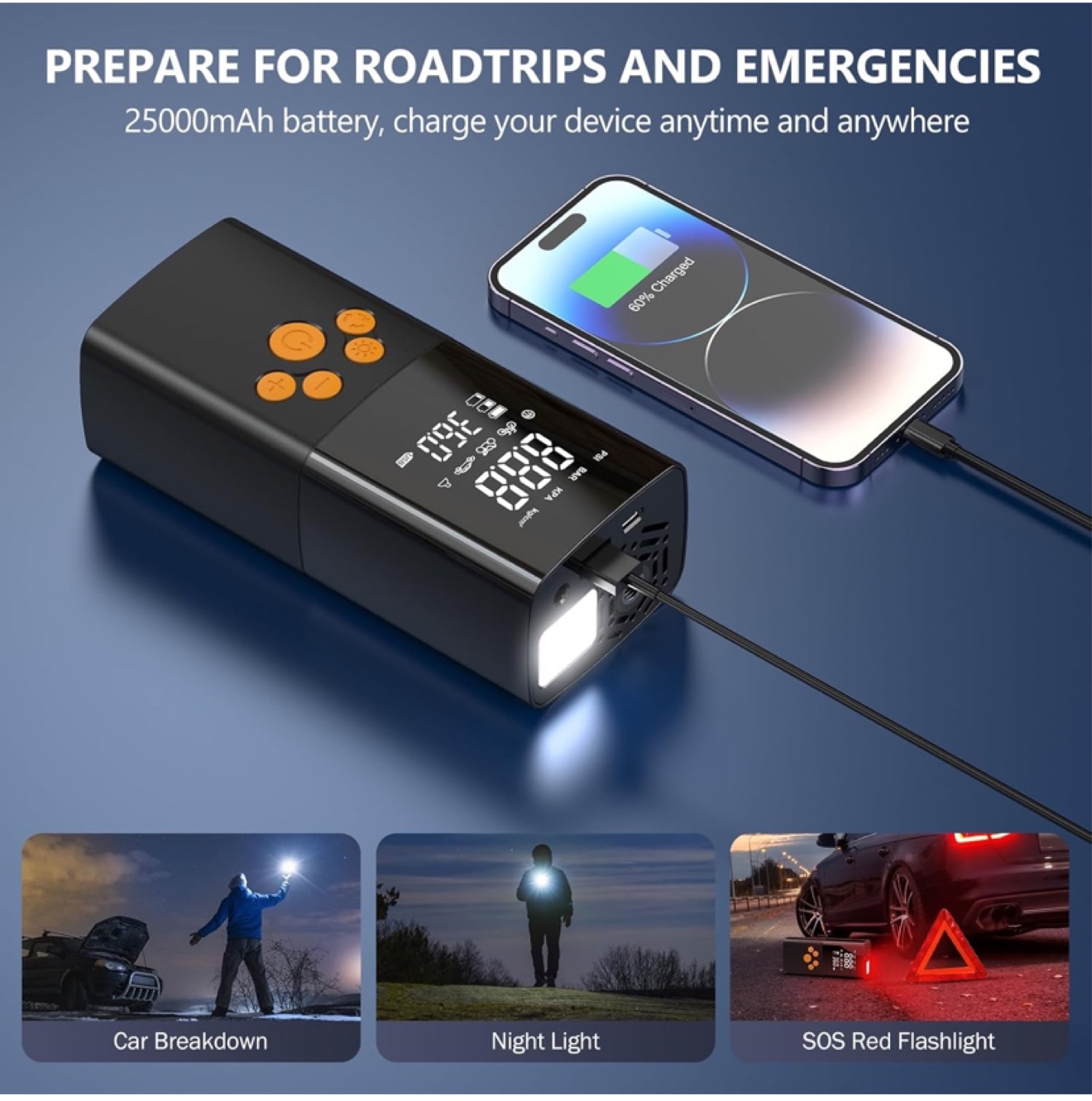Portable 25000mAh Air Compressor Pump with LED Flashlight - photo 5