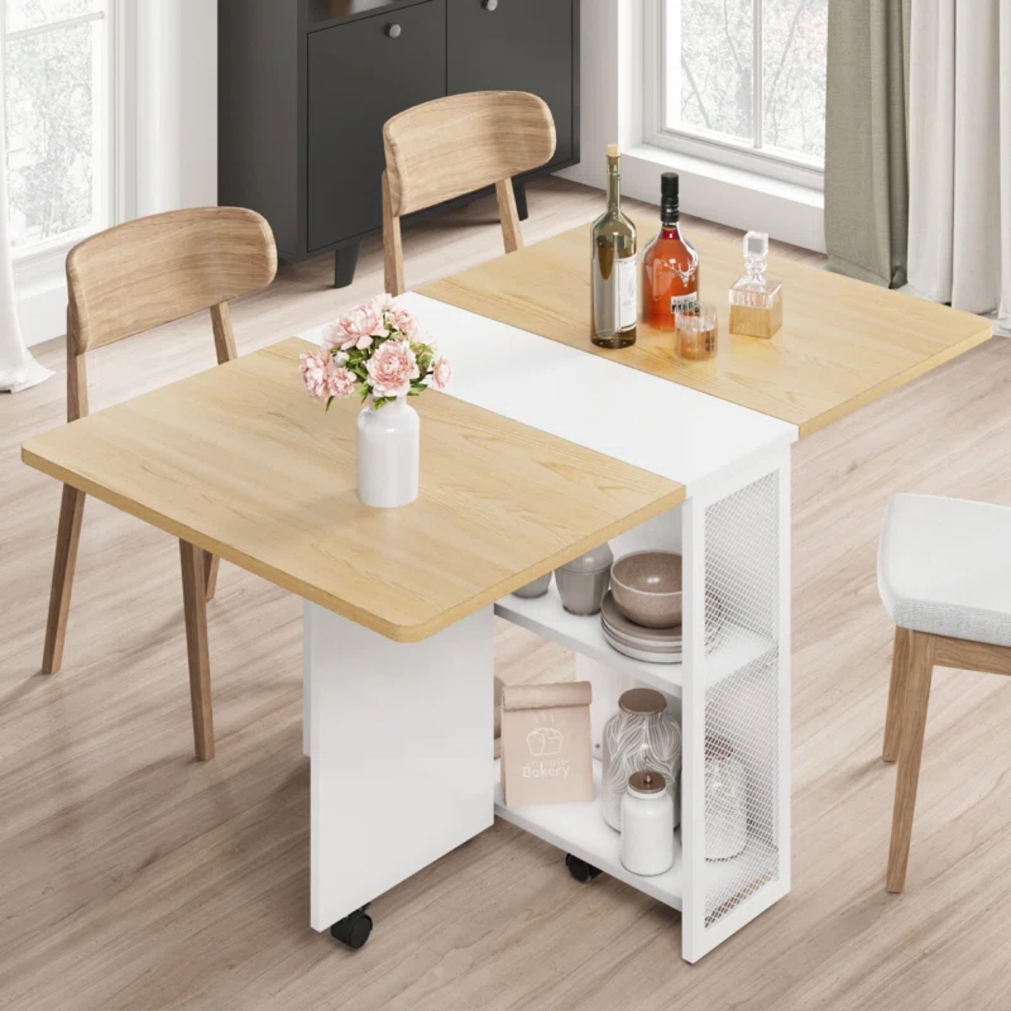 Space-Saving Foldable Kitchen Table with Storage