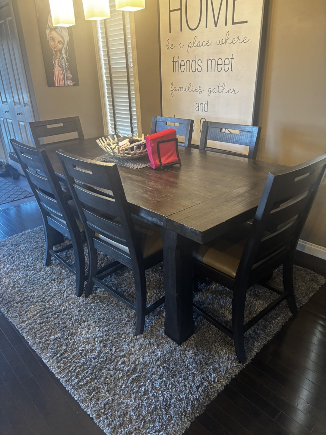 7-Piece Dark Brown Wood Dining Set with Leaf - photo 2