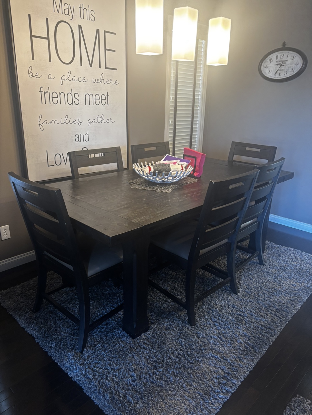 7-Piece Dark Brown Wood Dining Set with Leaf