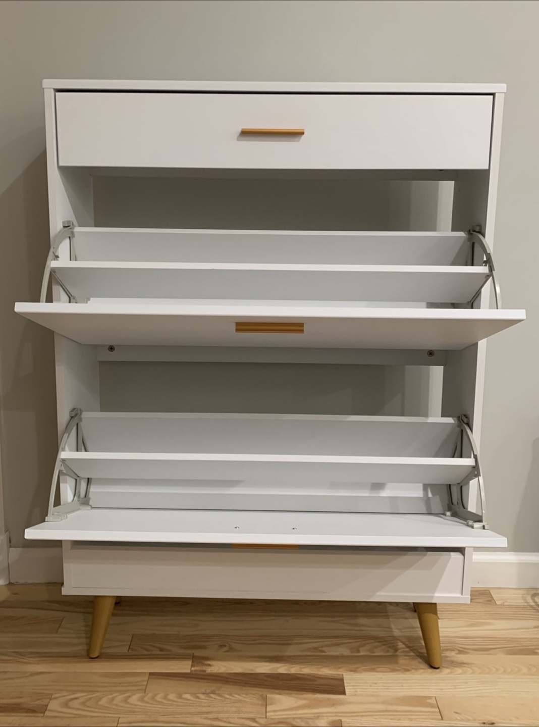 White Shoe Cabinet with 2 Tiers and Drawer - photo 3