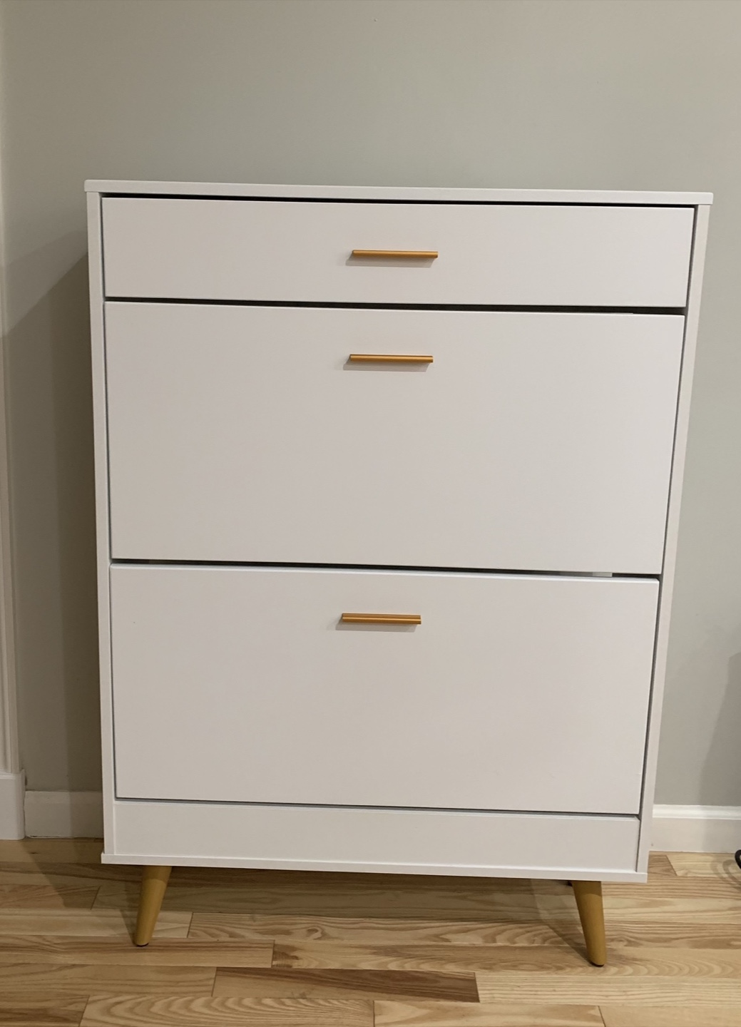 White Shoe Cabinet with 2 Tiers and Drawer