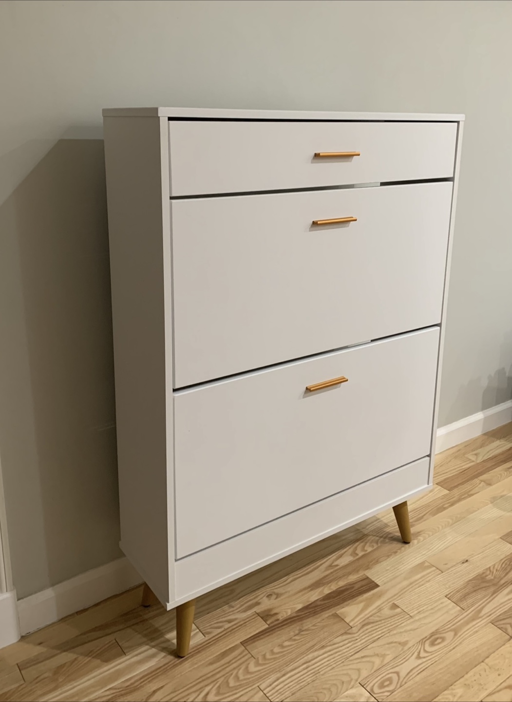 White Shoe Cabinet with 2 Tiers and Drawer - photo 2