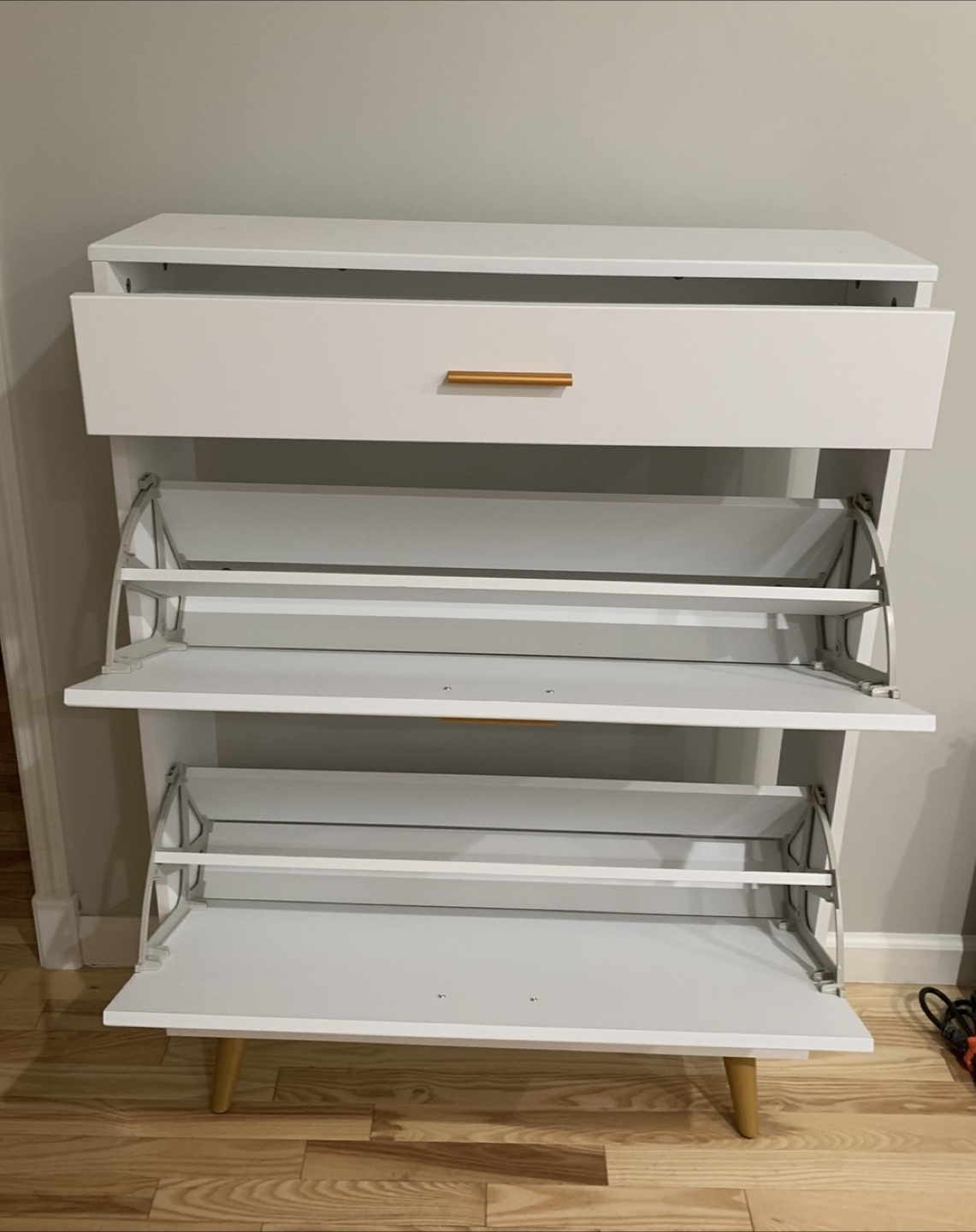 White Shoe Cabinet with 2 Tiers and Drawer - photo 4