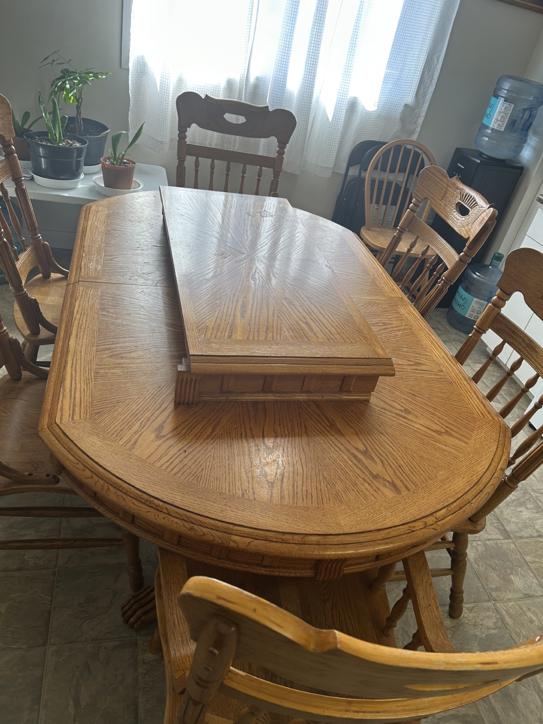 Oak Dining Table Set - 6 Chairs, Extendable