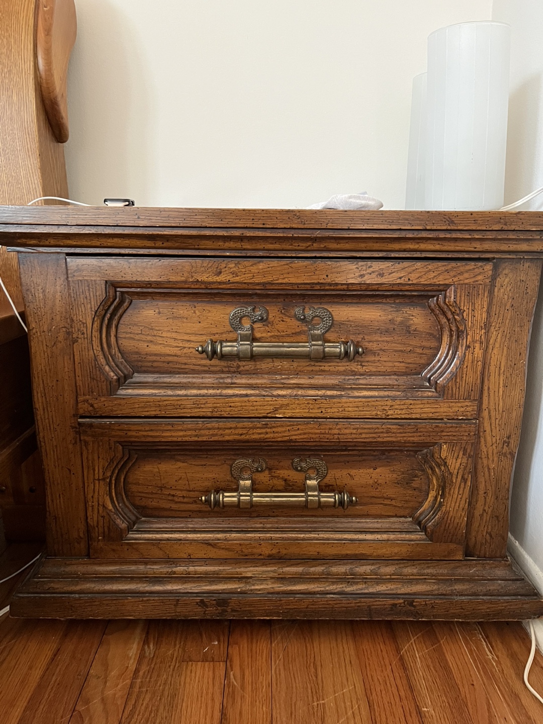 Vintage Wooden Nightstand with Two Drawers