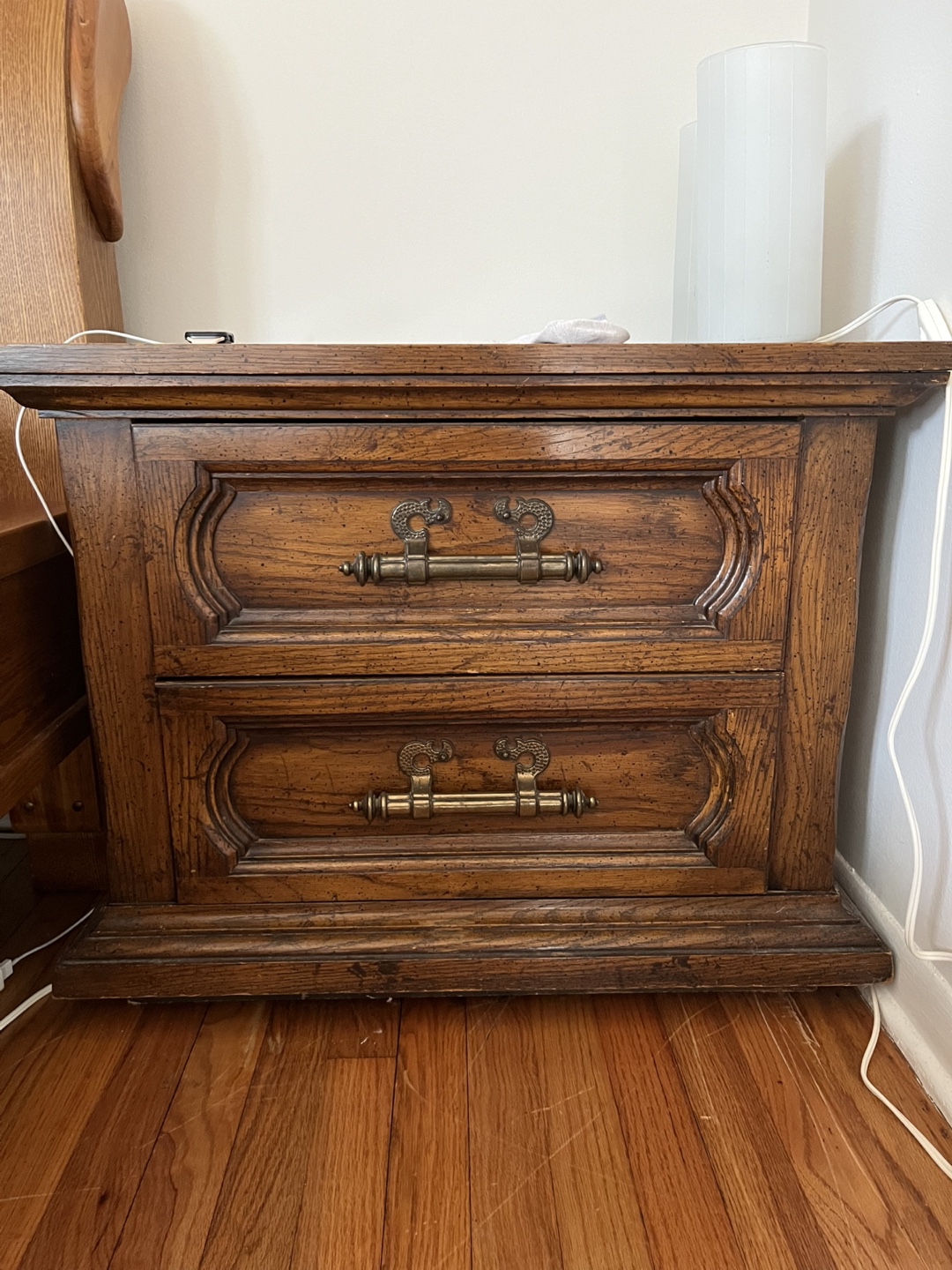 Vintage Wooden Nightstand with Two Drawers - photo 2