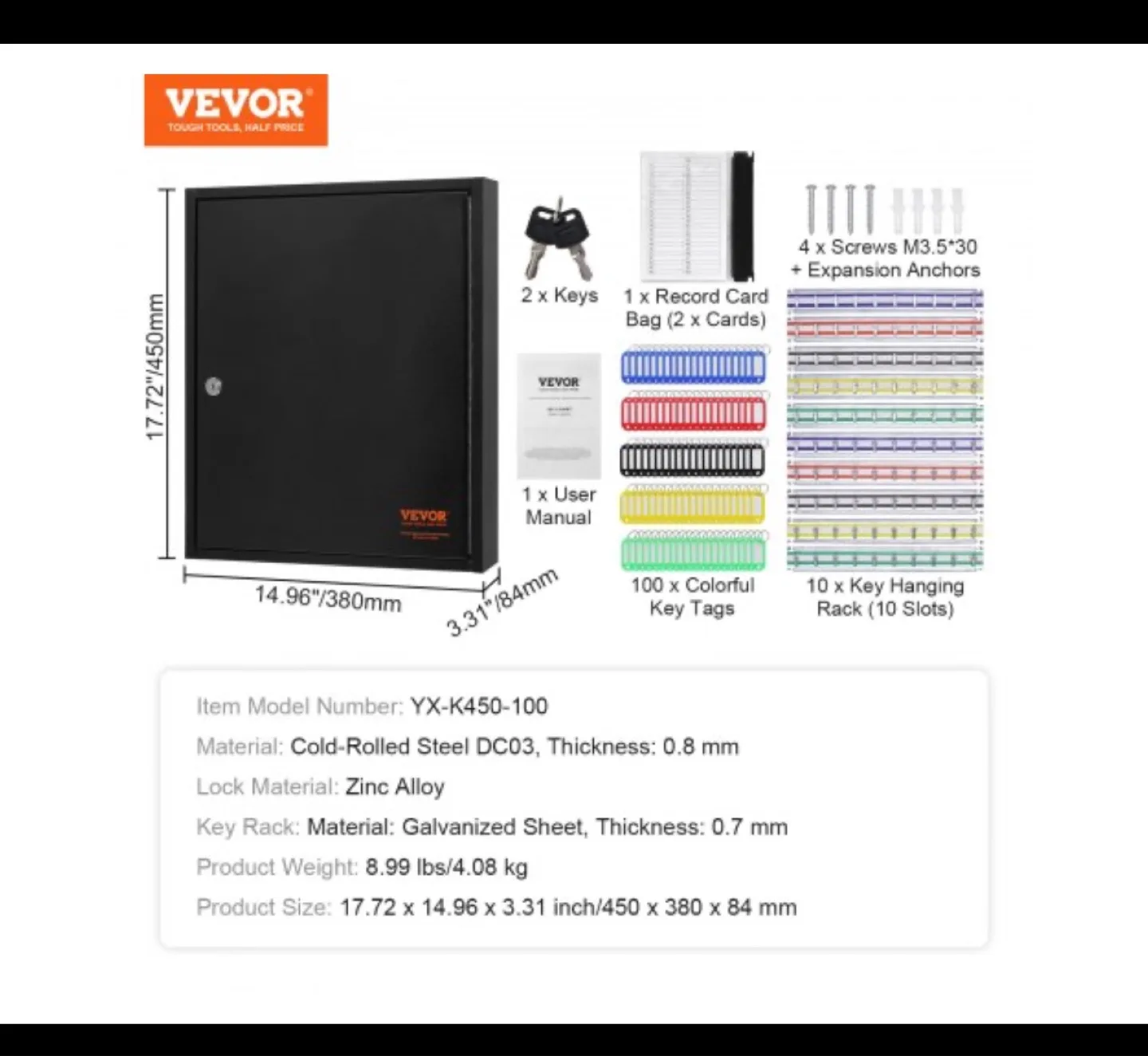 VEVOR 100-Position Key Cabinet with Secure Lock image indicator(7)